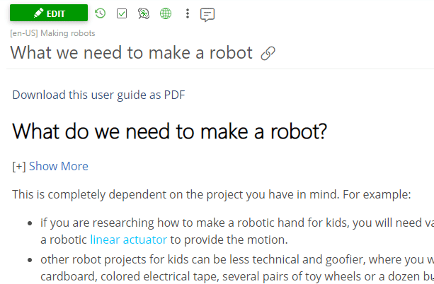 The Show More element in the View mode
