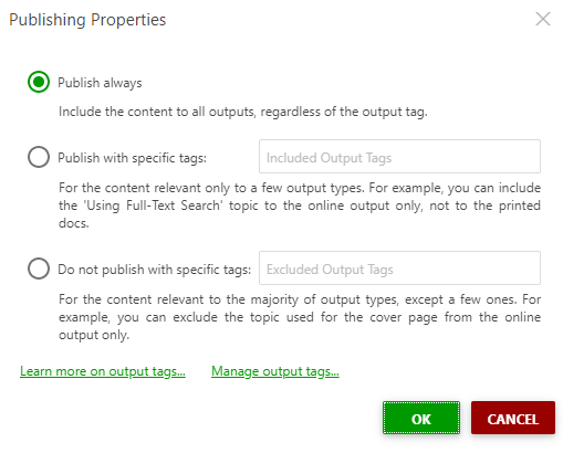 Publishing properties of the project file