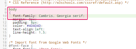 Change the value of the font-family property to change the font