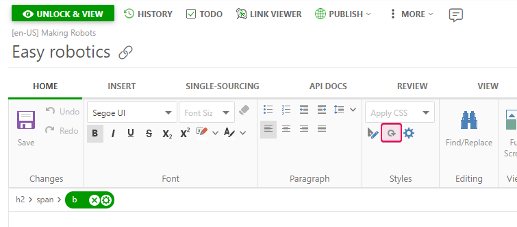 Click the Refresh CSS styles button on the Home tab of the Ribbon bar