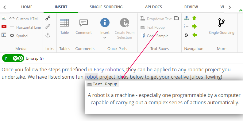 Add your text to the Text Popup field