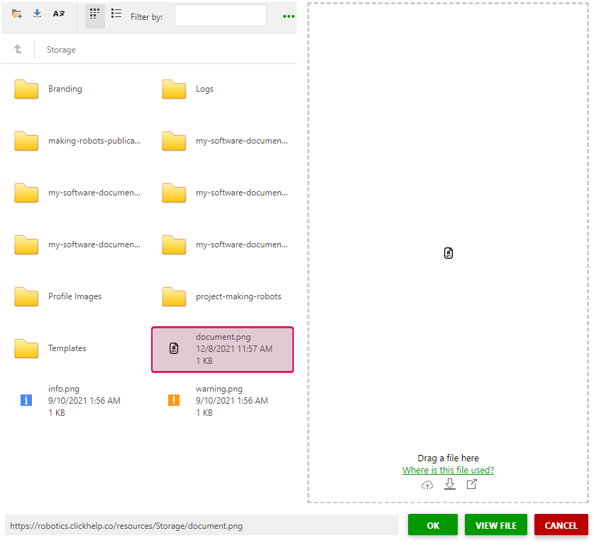 Upload the icon to the File Storage