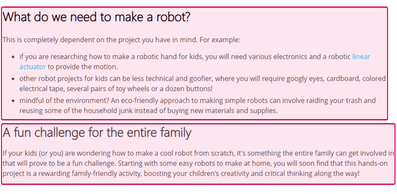 Sections with headings that need to be divided