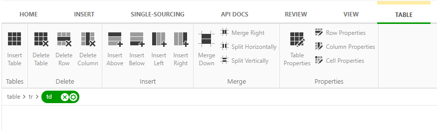 The Table tab of the Ribbon bar