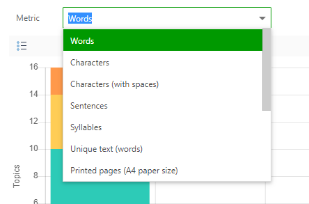 Select the necessary text metric from the Metric combobox