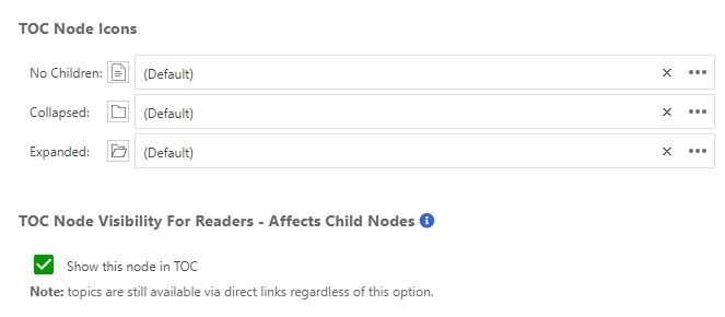 TOC node icons section on the General topic properties page