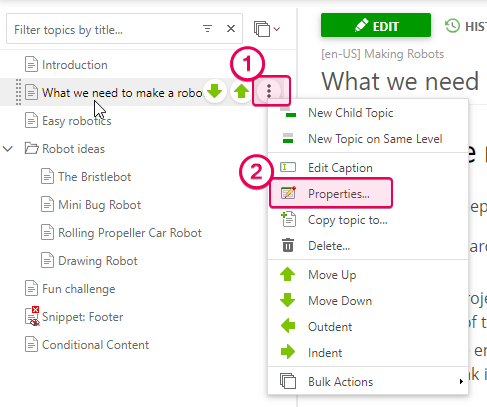 Go to the topic properties from the topic's node in the TOC