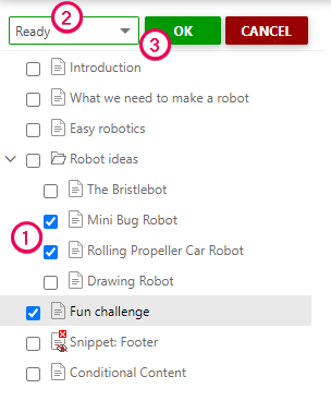 The steps you need to do to set status to multiple topics