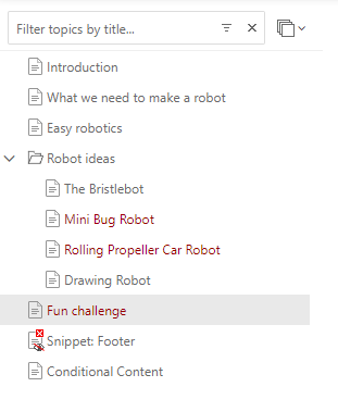 A color of topics indicating the topic status