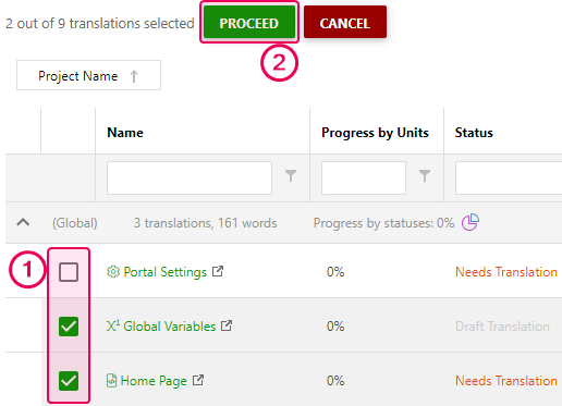Selecting multiple translation documents