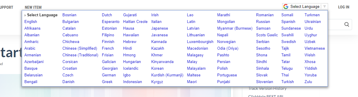 The Google Translate bar in the Reader UI