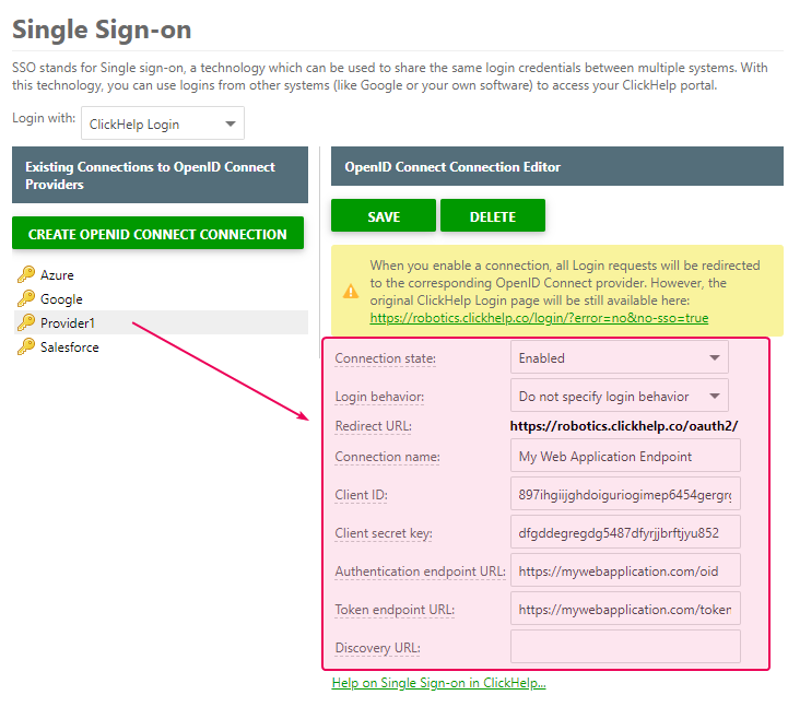 Specify the list of parameters in the Single Sign-On settings