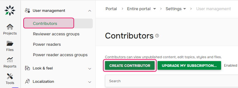 The Users and Roles button in ClickHelp main menu