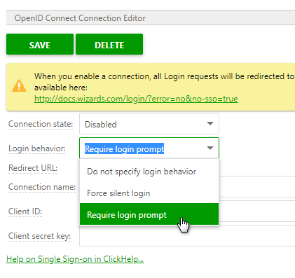 Change the Login behavior parameter to Require login prompt