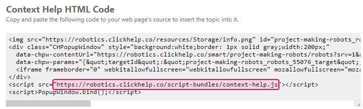 The code line in the Context Help HTML code