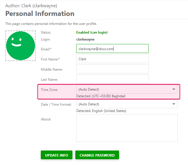 The Time Zone field on the Personal Information page of your account