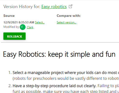 The way the topic version looks like in the Version Viewer