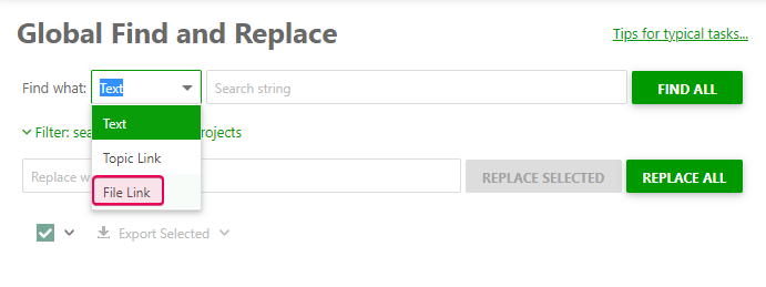 Use the File Link search mode in the GF&R dialog