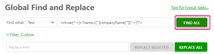 The Find All button in the GF&R dialog