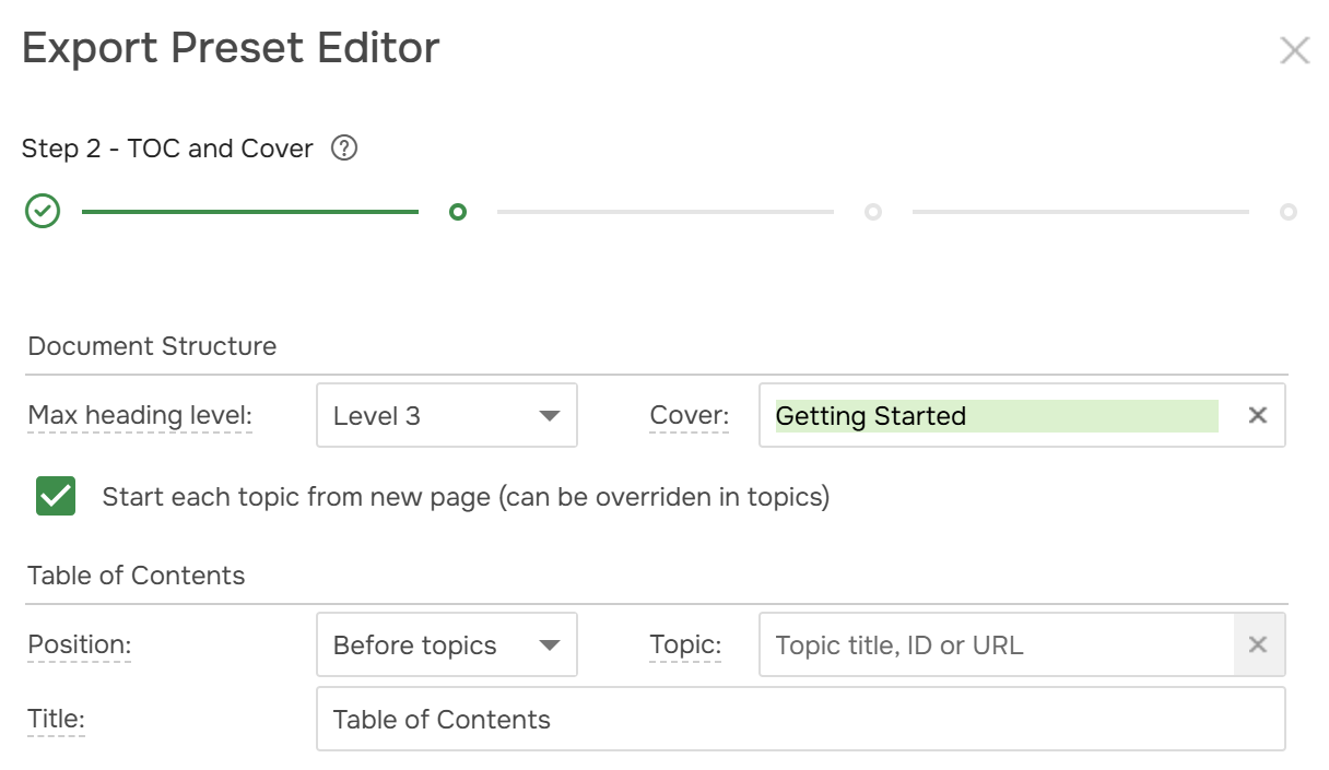 The Cover field on the second step of the Export Preset Editor