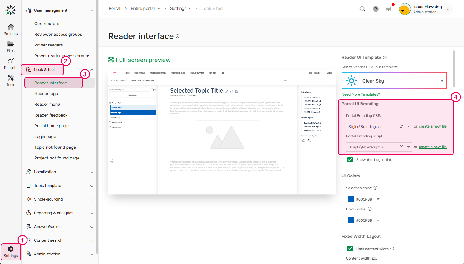 Portal UI braniding settings.