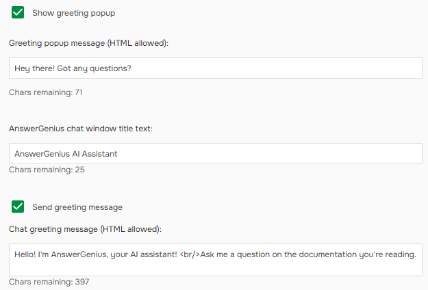 The additional AnswerGenius settings.