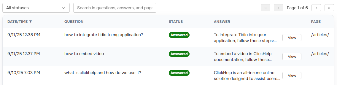 The Event Grid section of the AnswerGenius report page.