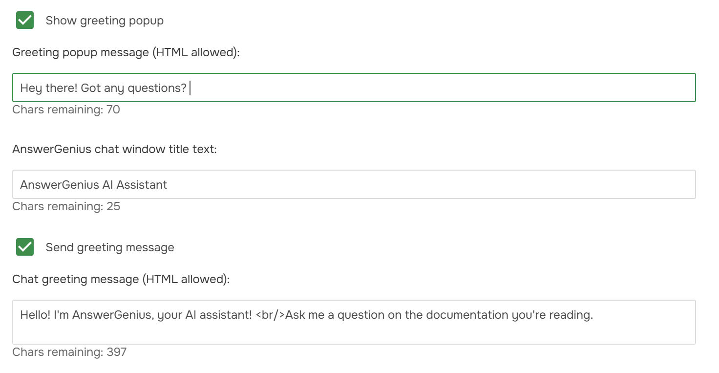 The additional AnswerGenius settings.