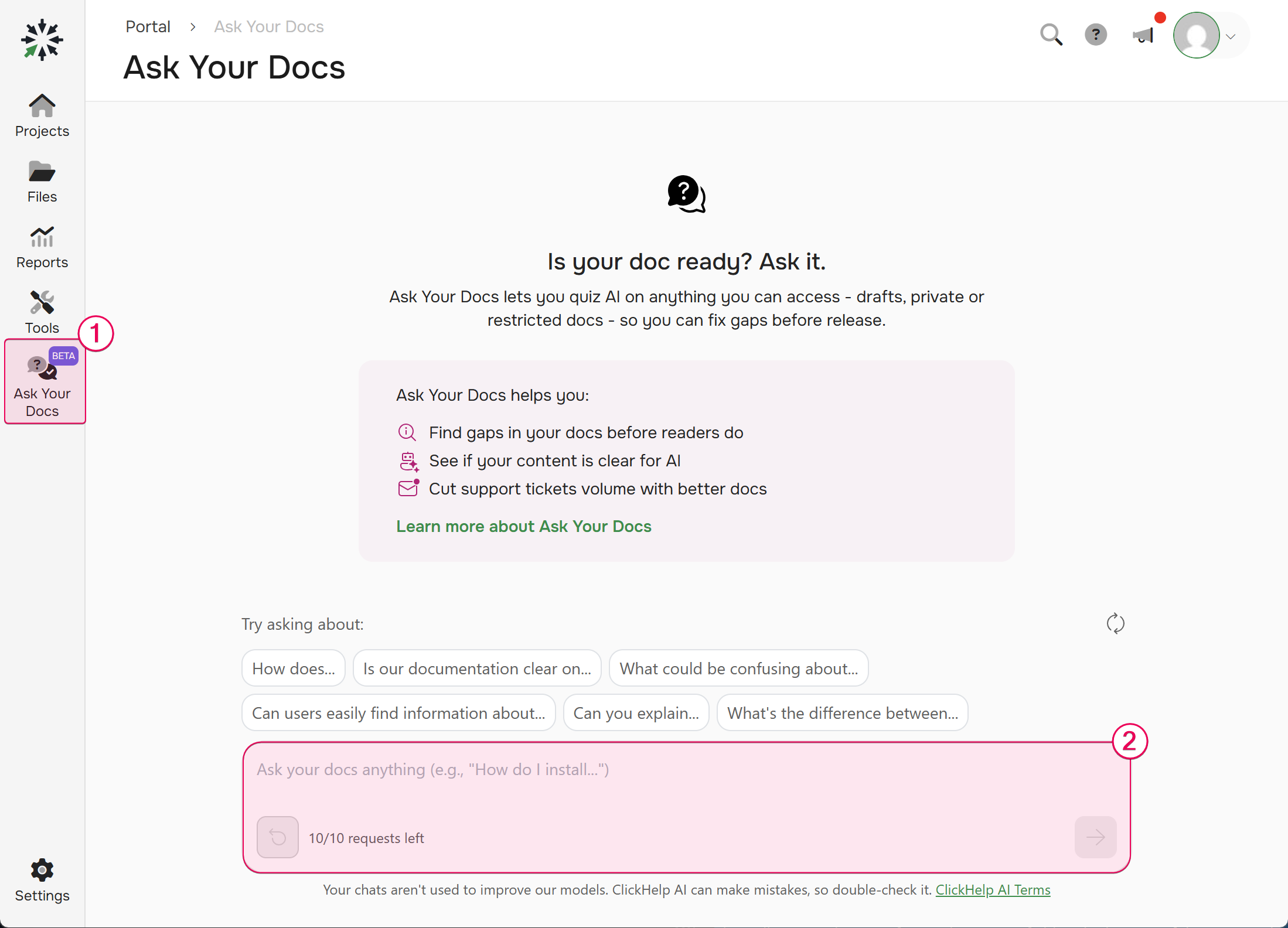 Accessing Ask Your Docs feature