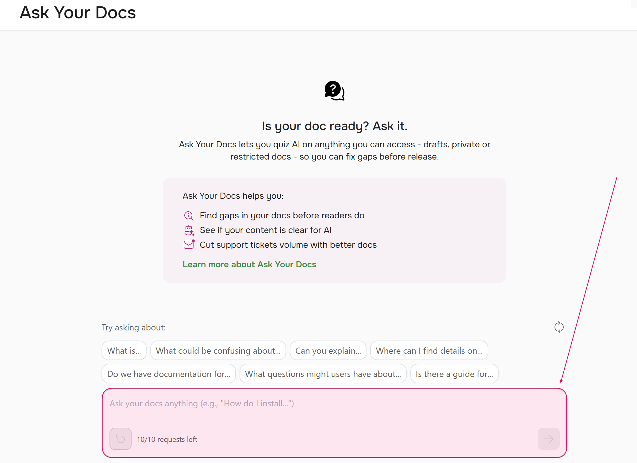 Accessing Ask Your Docs feature