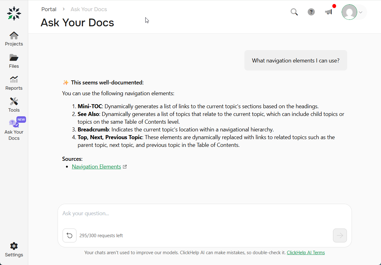 Ask Your Docs answer example.