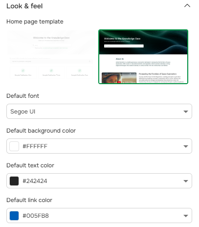 The Look & Feel Home page settings section.