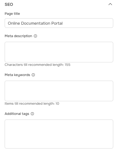 The SEO section of the Home page settings.