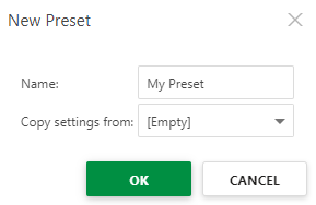 The New Preset dialog.