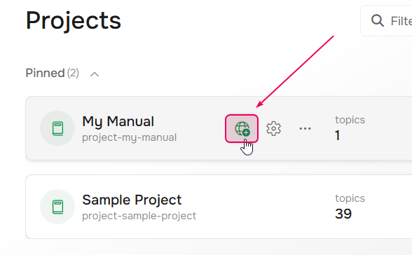 Publish button on the Projects page.