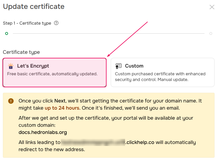 Select Let's Encrypt option.