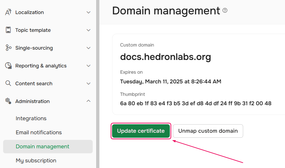 Click the "Update certificate" button.