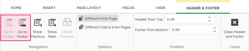 Switching between header and footer in ClickHelp Word template