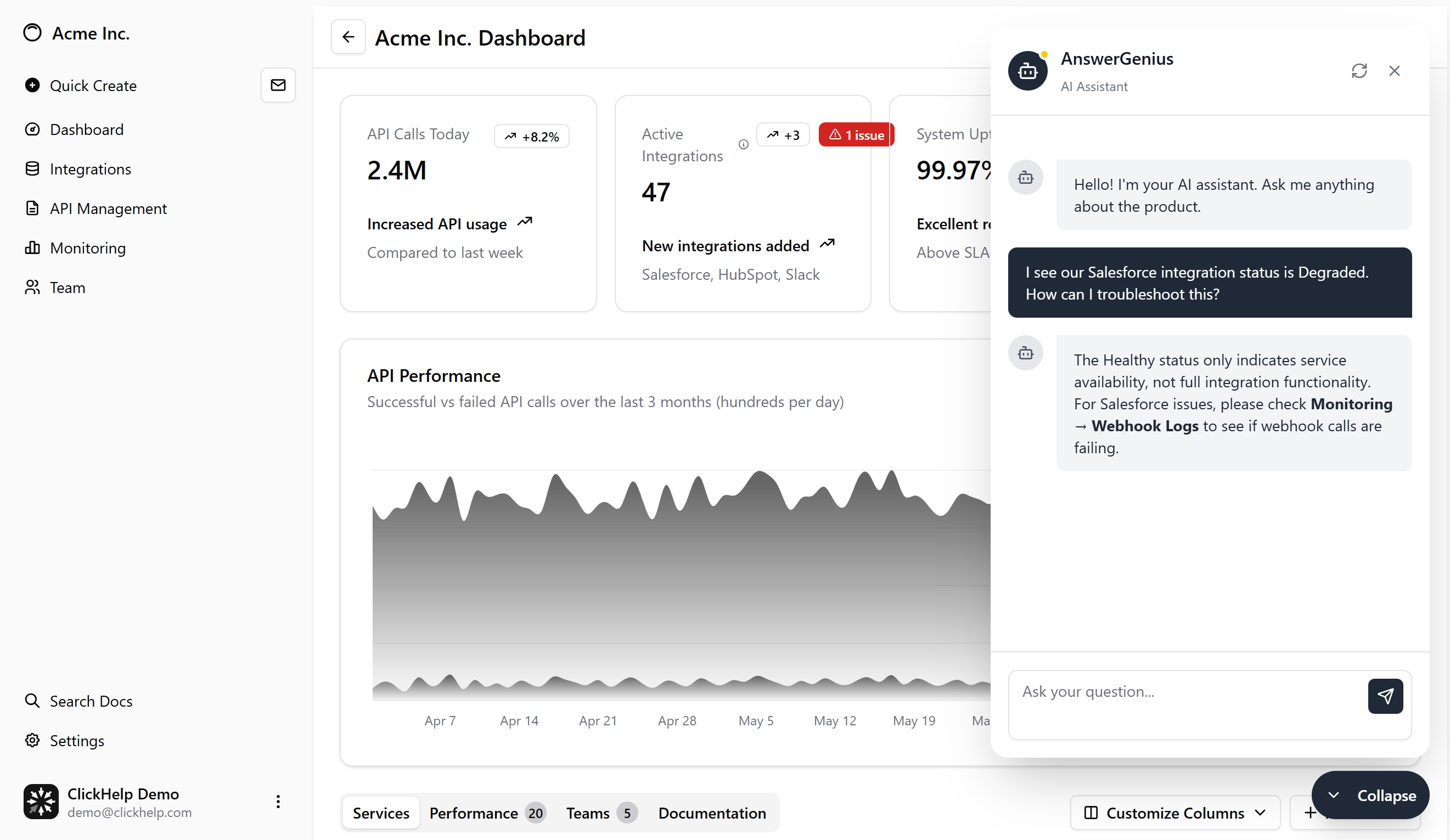 Example of Embedded AnswerGenius on the website.