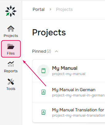 Files on the left sidebar.