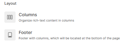 The Layout section of the insert block list.