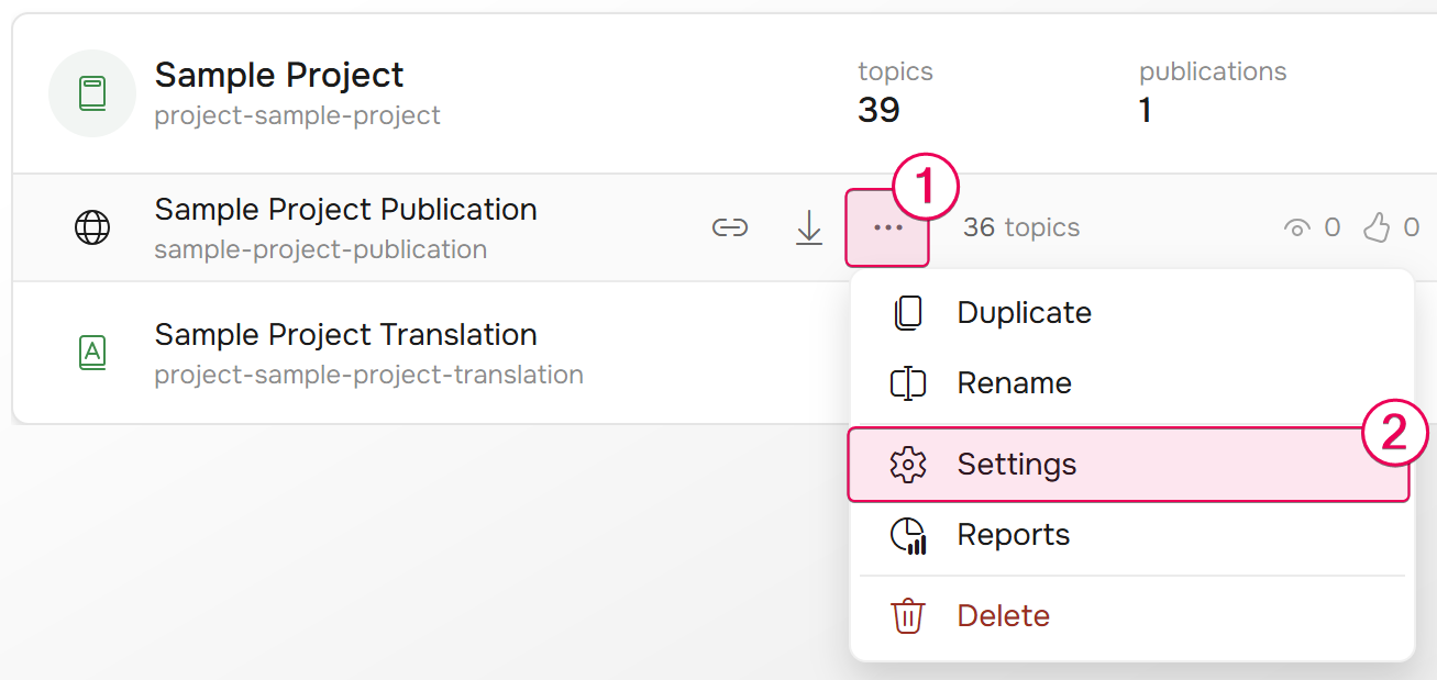 Open the publication settings.