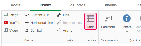 The Table item on the ribbon.