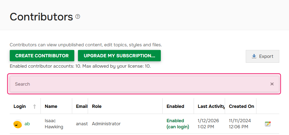 Search box in the users page.