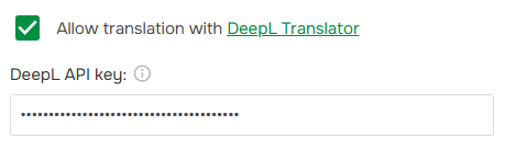 The DeepL Translator Settings.