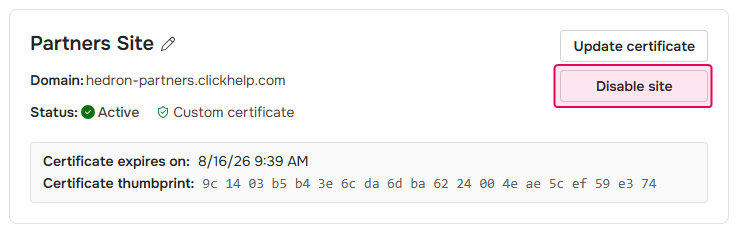 The Disable site button.
