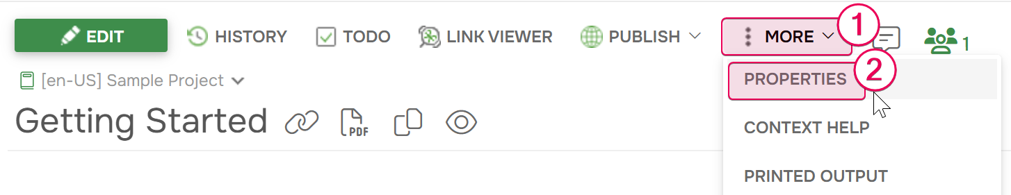 Click More and then Properties to open topic properties.