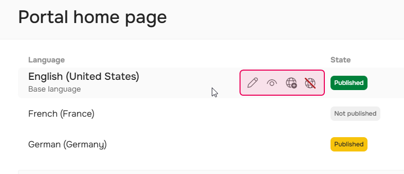 Home page actions.