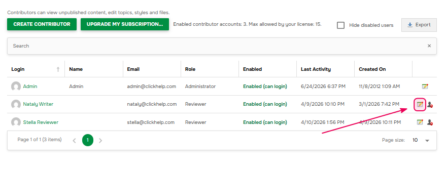 Editing users' accounts in ClickHelp