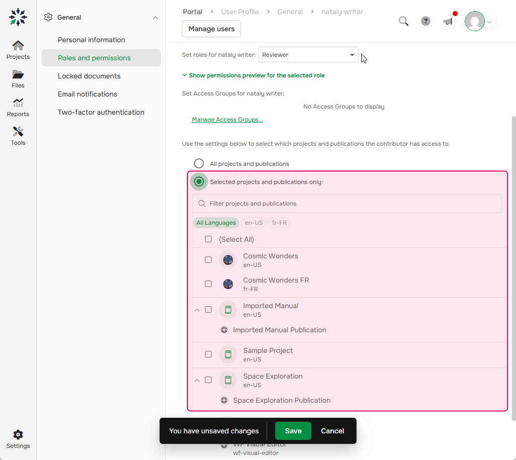 Where to set access for an existing Contributor account